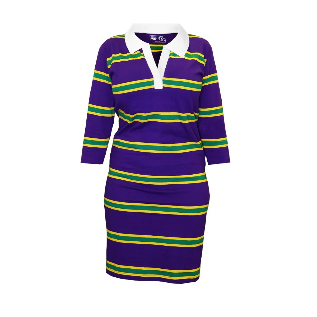 Adult Mardi Gras Ladies Purple Dress with Gold & Green Stripes
