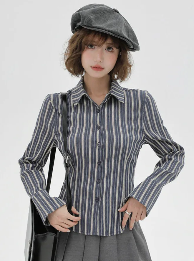 American Shirt Striped Waist Slim Retro