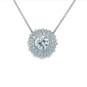 Baguette Halo Diamond Necklace