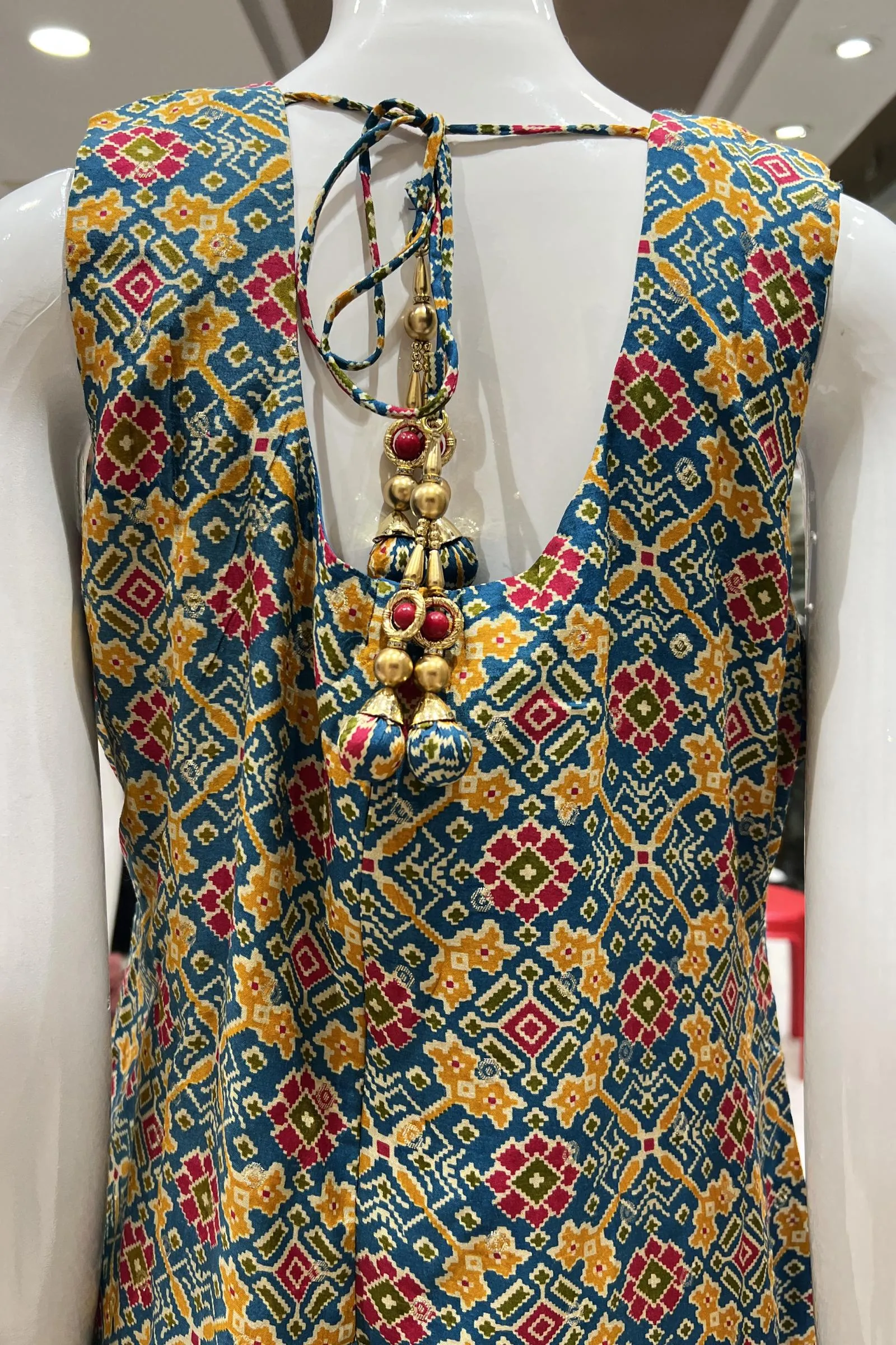 Blue Banaras, Zardozi, Mirror and Beads work with Patola Print Straight Cut Salwar Suit