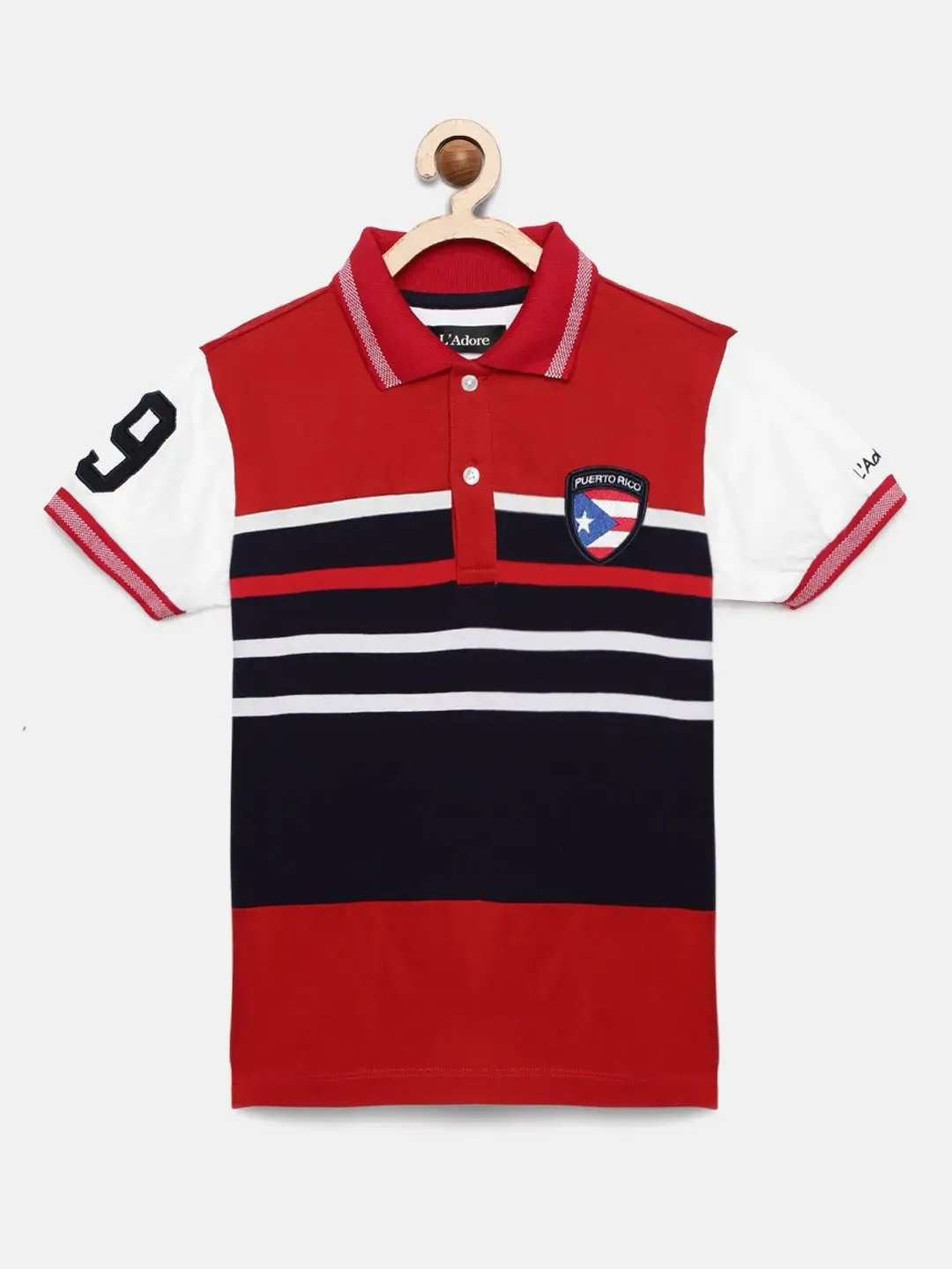 Boys Red Striped Polo Mercerised Cotton T-shirt