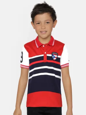 Boys Red Striped Polo Mercerised Cotton T-shirt