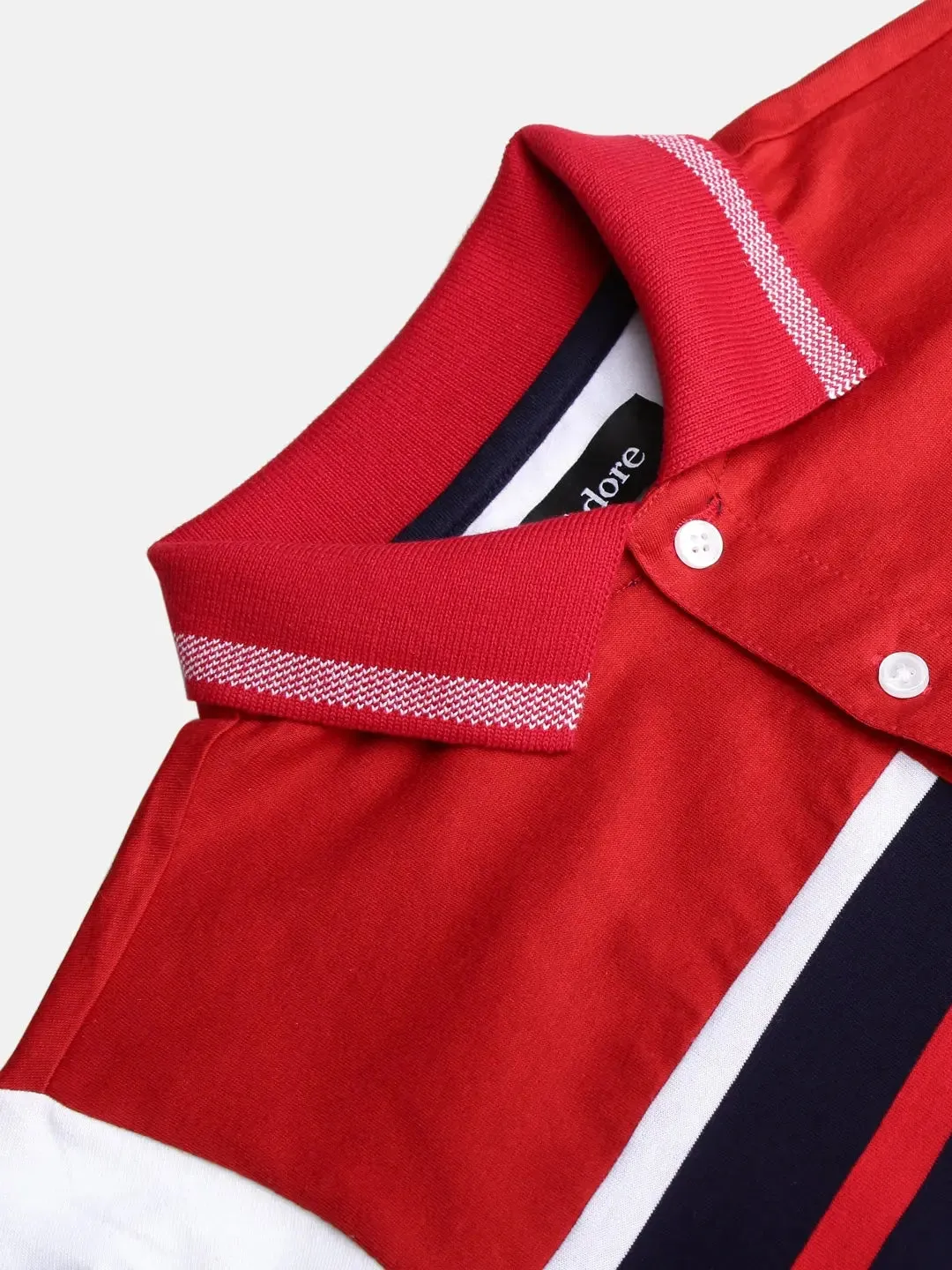 Boys Red Striped Polo Mercerised Cotton T-shirt