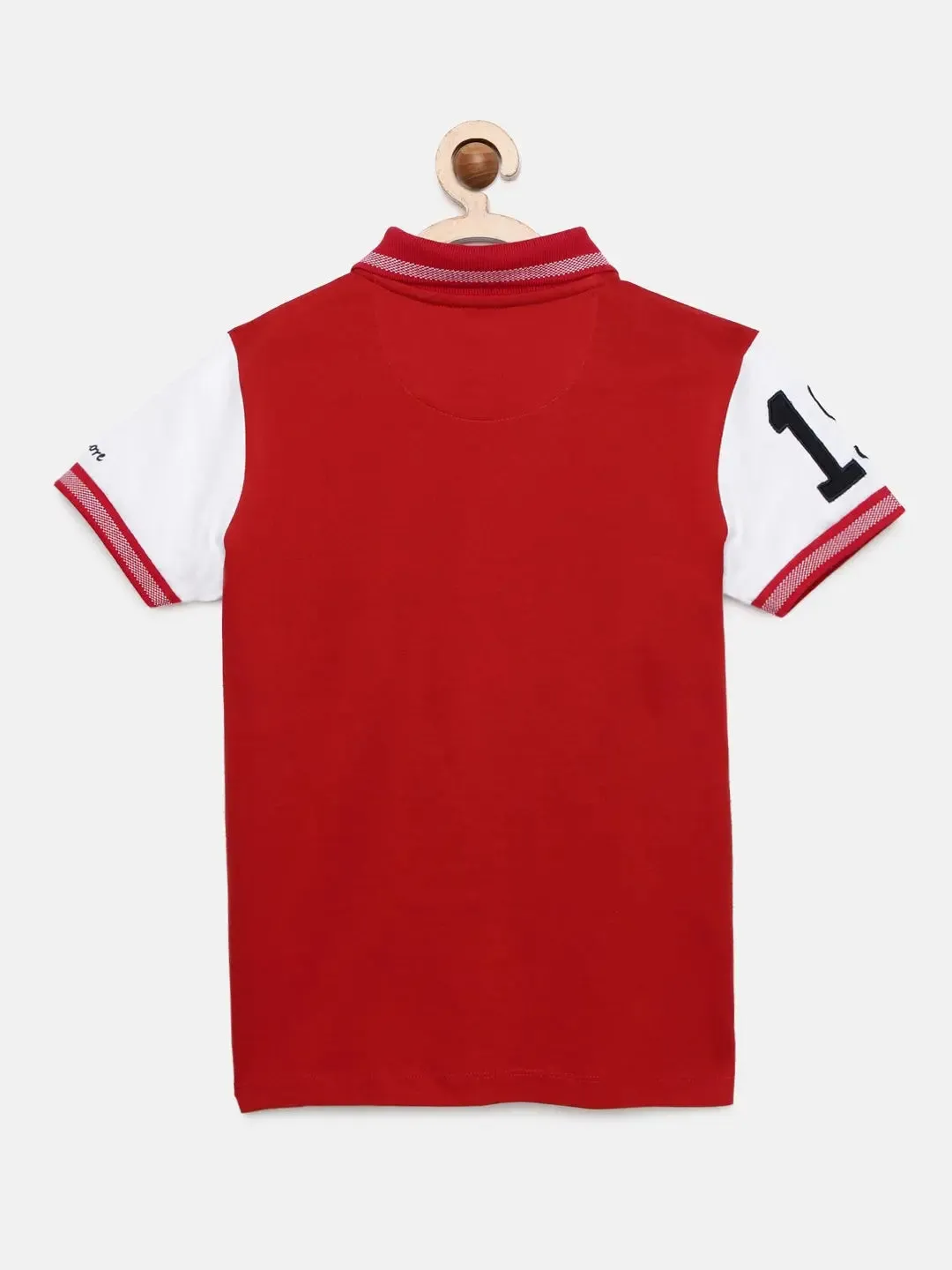 Boys Red Striped Polo Mercerised Cotton T-shirt