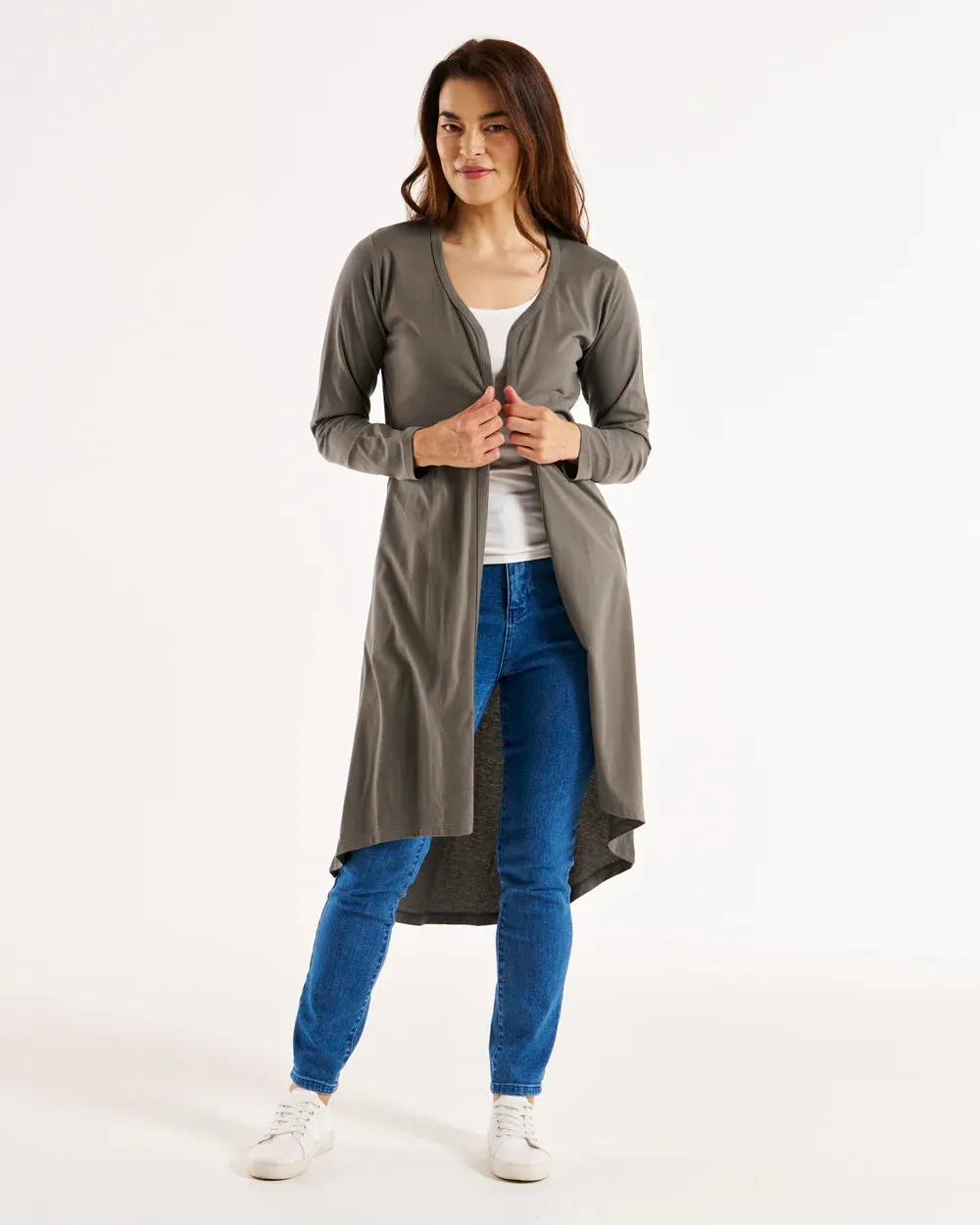 Byron Loose Long Sleeve Cotton Cardigan - Ash Green