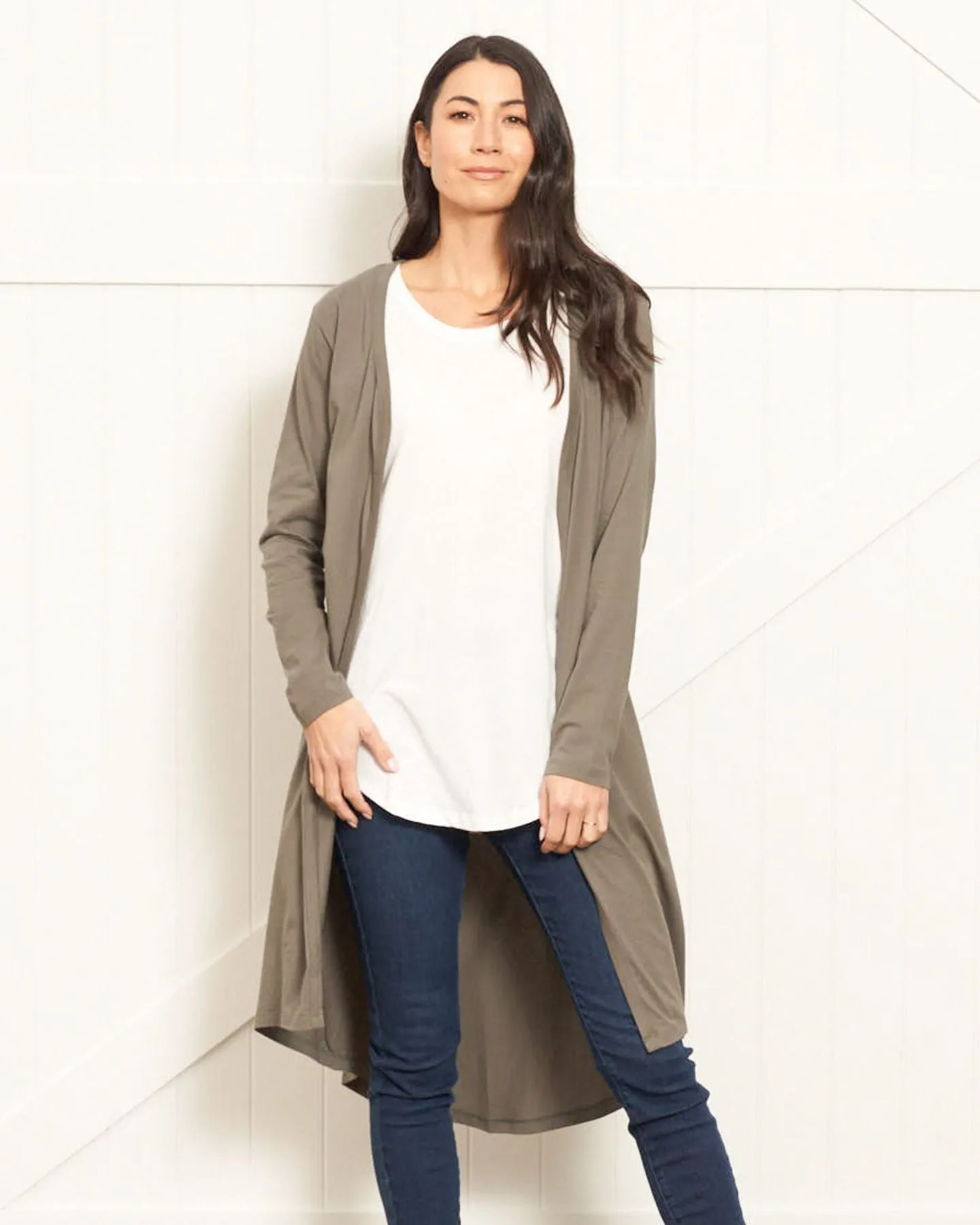 Byron Loose Long Sleeve Cotton Cardigan - Ash Green