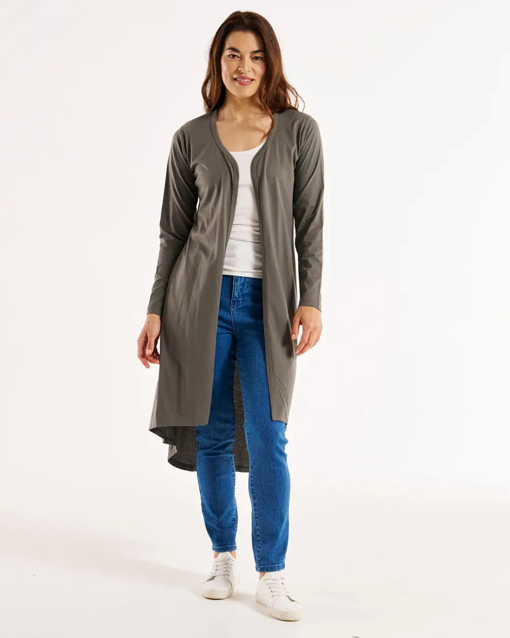 Byron Loose Long Sleeve Cotton Cardigan - Ash Green