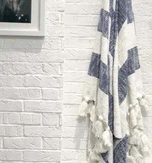 Frances Striped Throw in Navy Blue