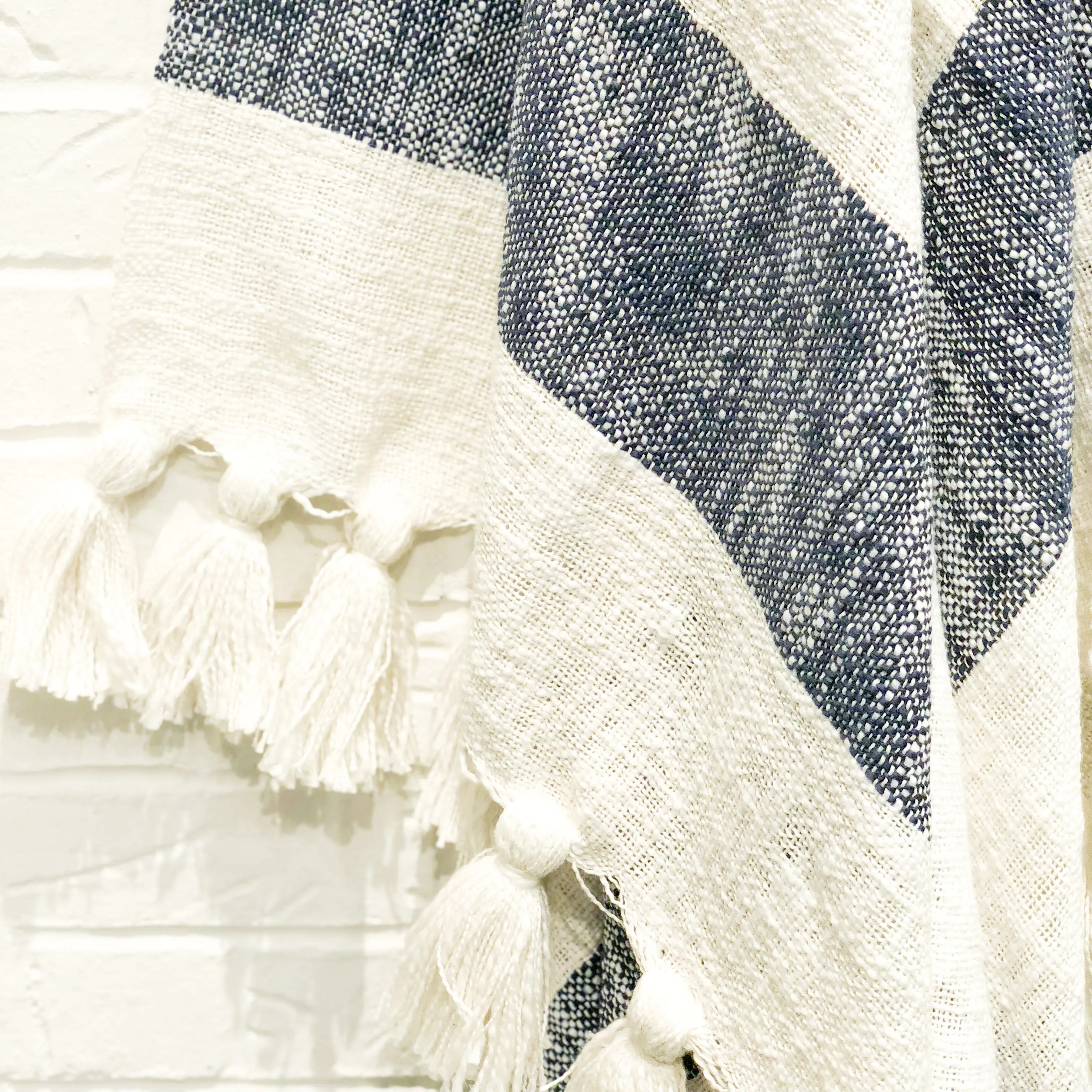 Frances Striped Throw in Navy Blue