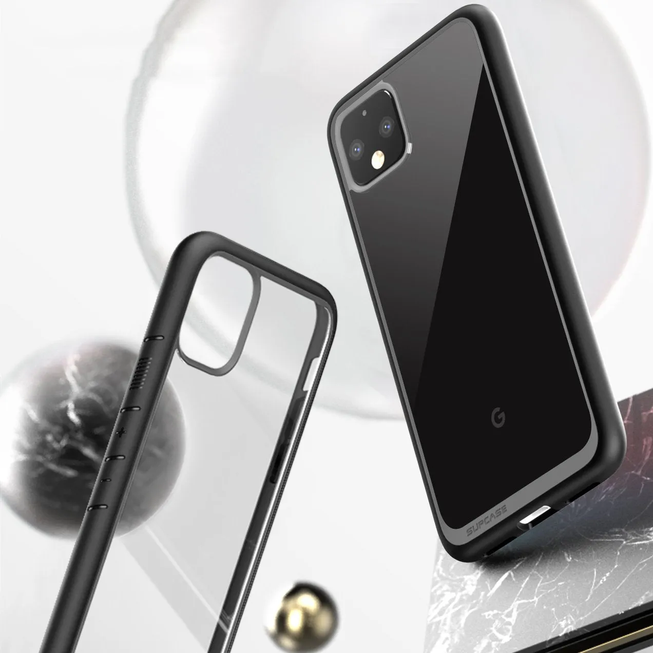 Google Pixel 4 Unicorn Beetle Style Clear Case-Black
