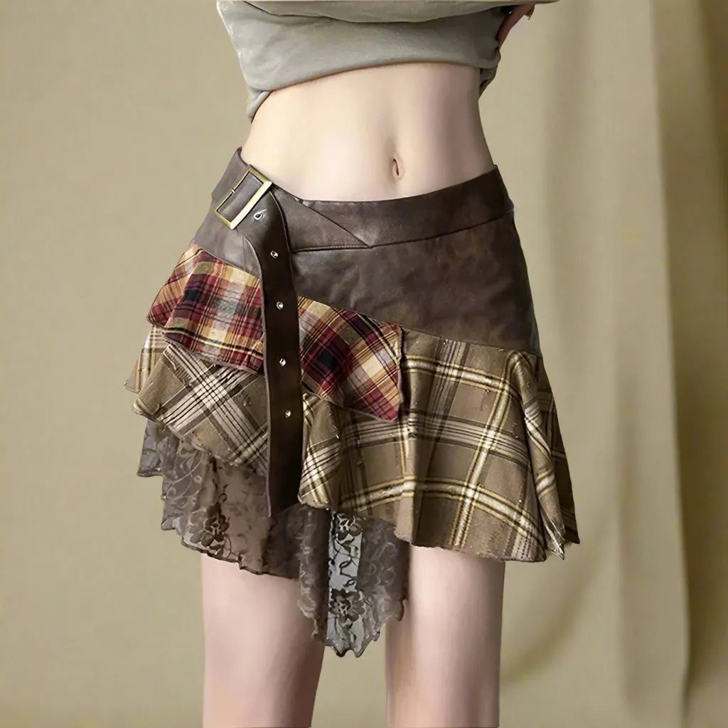 Grunge Layers Plaid Skirt