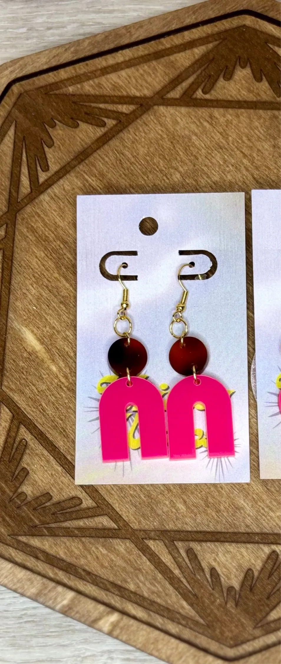 HOT PINK & T-Shell Double Dangles - Acrylic Earrings