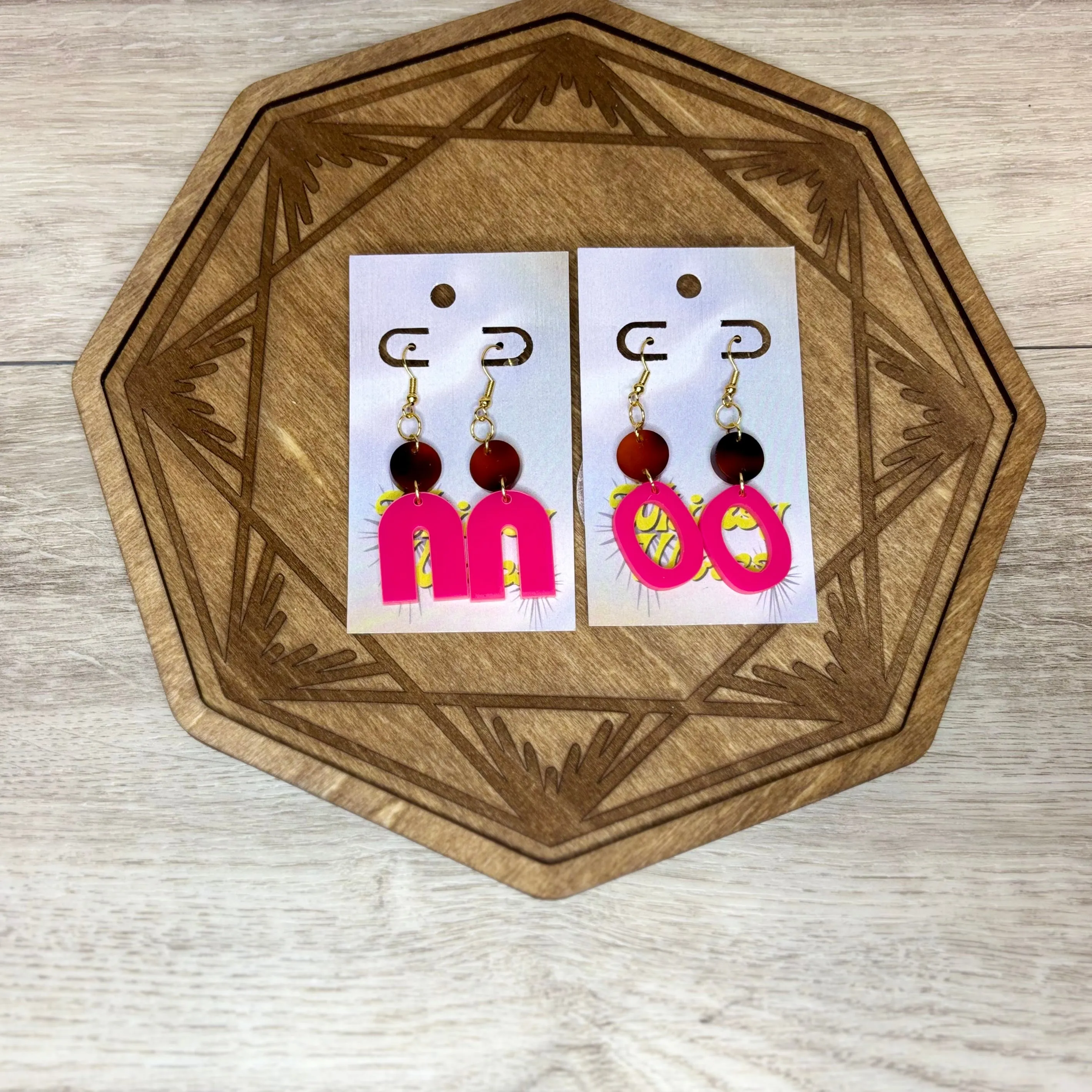 HOT PINK & T-Shell Double Dangles - Acrylic Earrings