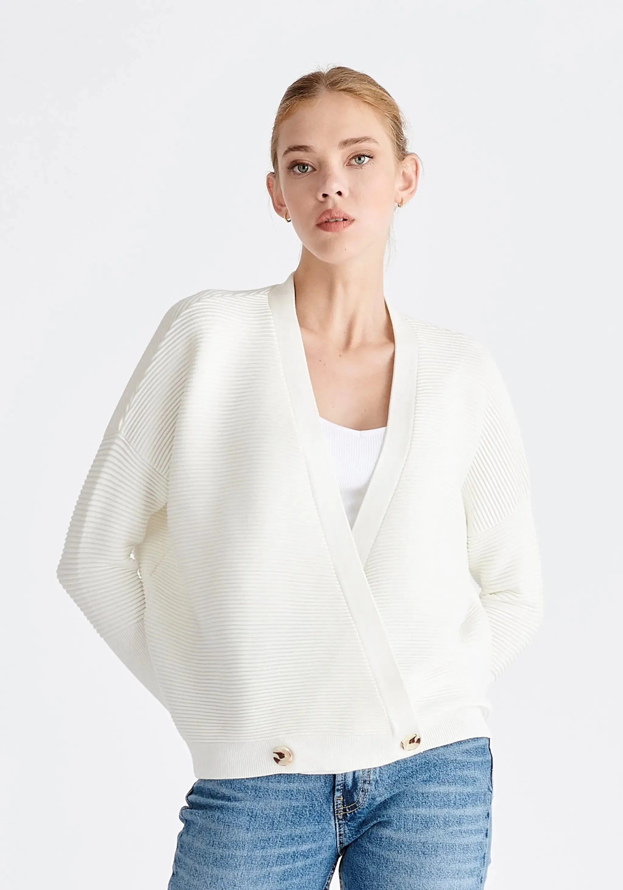 Off White Paisie Ribbed Wrap Cardigan