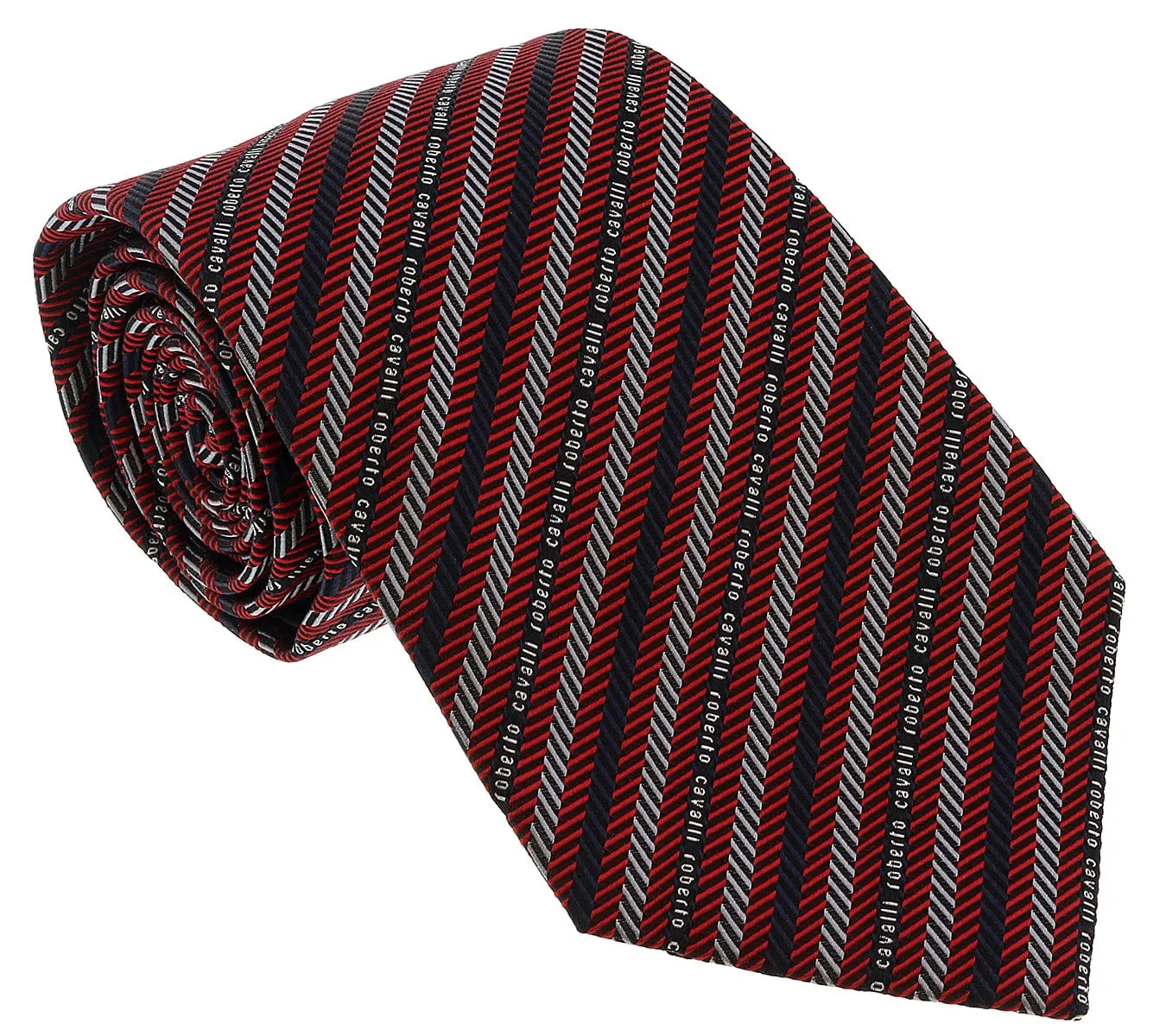 Roberto Cavalli ESZ040 02000 Red Regimental Stripe Herringbone Tie