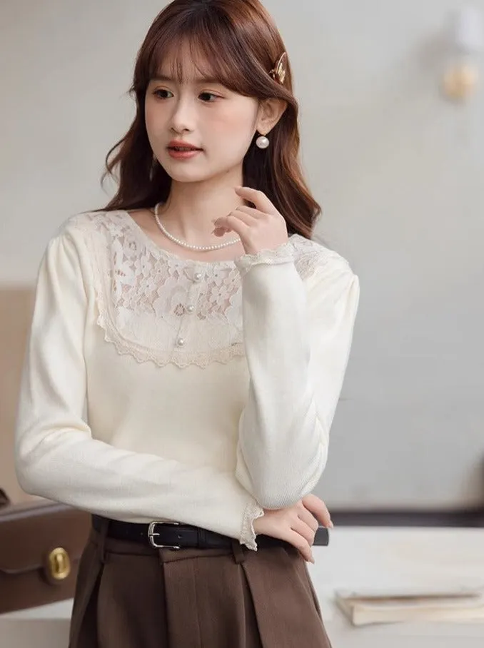 Style Neck Slim Top Fit French Lace Round