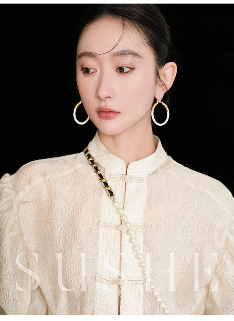 Sushe pattern embossed Chinese style buckle slim top shirt -iota