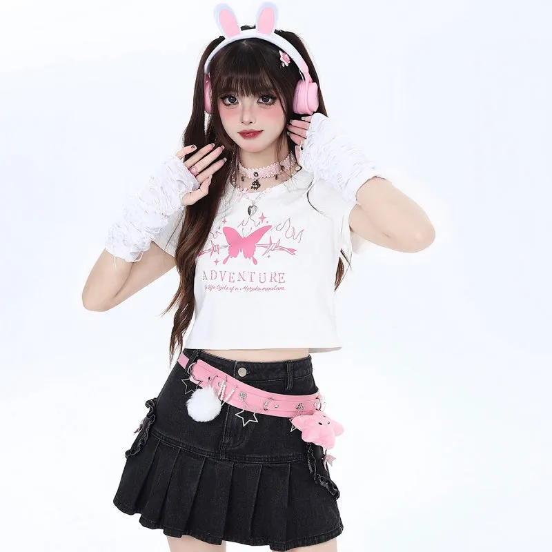 Sweet Cool Girly Style Butterfly Print Slim Fit T-shirt